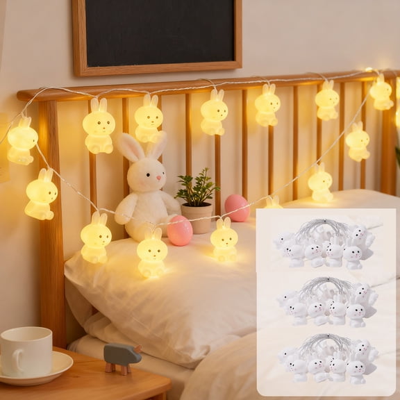 AYktou Easter Bunny String Lights, 59 Inch Easter Decorative LED Light with 10-LED Cute Rabbit Bulbs Easter Decor Hanging Light String for Birthday Party Holiday Indoor & Outdoor Events Night Light
