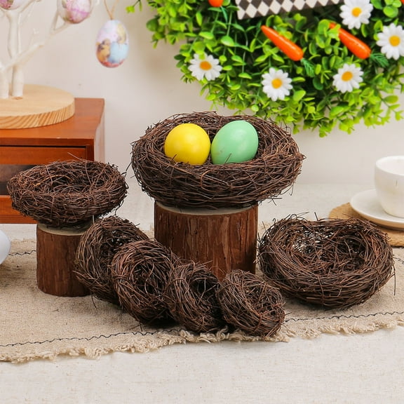 AYktou Easter Decorations-Artificial Bird Nests 3.94" Crafts Handmade Natural Easter Rattan Nests for Garden Yard Home Party Easter Bird Nests Decor,1 Pcs