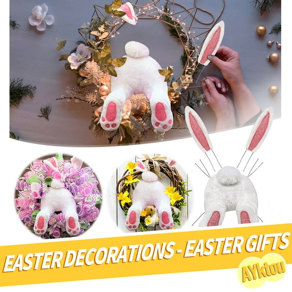AYktou Easter Door Decorations Bunny Butt Plush Wreath Kit Easter Spring Outdoor Indoor Hanging Welcome Sign Wreath Attachment Craft Supplies Ideas