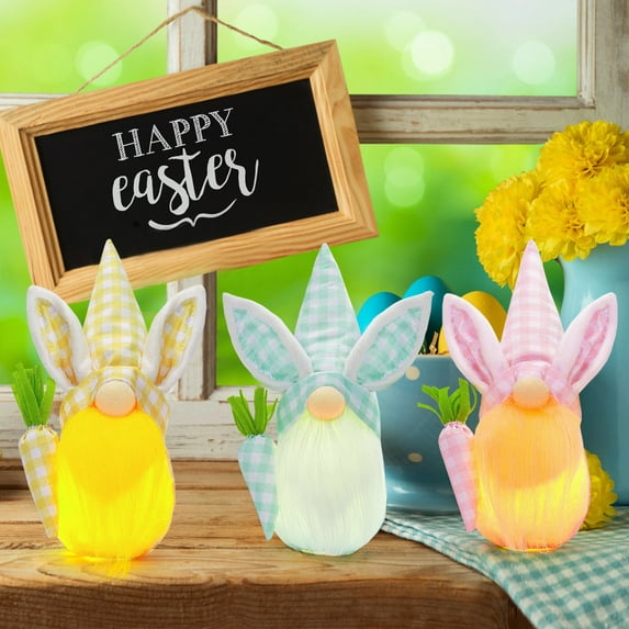 AYktou Easter Gnomes with LED Light,Colorful Spring Gnomes Light Up Easter Gnomes Bunny Doll Easter Ornaments for Easter Decorations Holiday Party Decorations,Birthday Gift