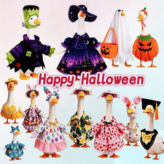 AYktou Easter Porch Geese Outfits Set, 23 Inch Goose Statue Easter Bunny Carrot Garden Goose Costume St. Patrick's Day Lawn Goose Clothes with Cute Rabbit Ear Hat for Birthday Garden Home Decor