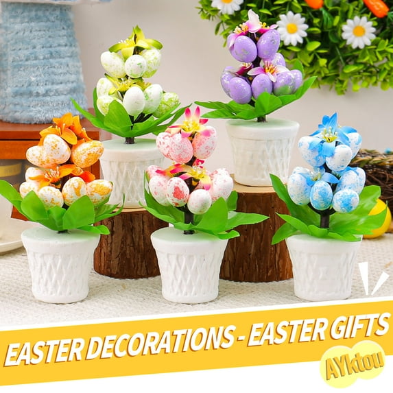 AYktou Easter Table Decor-Colorful Speckled Easter Eggs Artificial Easter Flower Pot Spring Decor Easter Gifts for Home,Outdoor Courtyard Easter Decorations