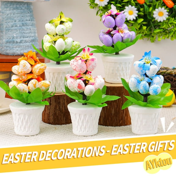 AYktou Easter Table Decor-Colorful Speckled Easter Eggs Artificial Easter Flower Pot Spring Decor Easter Gifts for Home,Outdoor Courtyard Easter Decorations