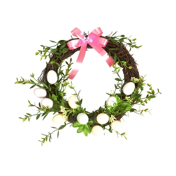 AYktou Easter Wreath for Front Door, 12 Inch Artificial Flower Easter Egg Spring Wreath Simulated Birds Egg Door Hanging Ornaments Summer Wreath Farmhouse Holiday Wall Fireplace Home Window Decor