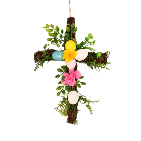 AYktou Easter Wreath for Front Door, 12 Inch Artificial Flower Easter Egg Spring Wreath Simulated Birds Egg Door Hanging Ornaments Summer Wreath Farmhouse Holiday Wall Fireplace Home Window Decor