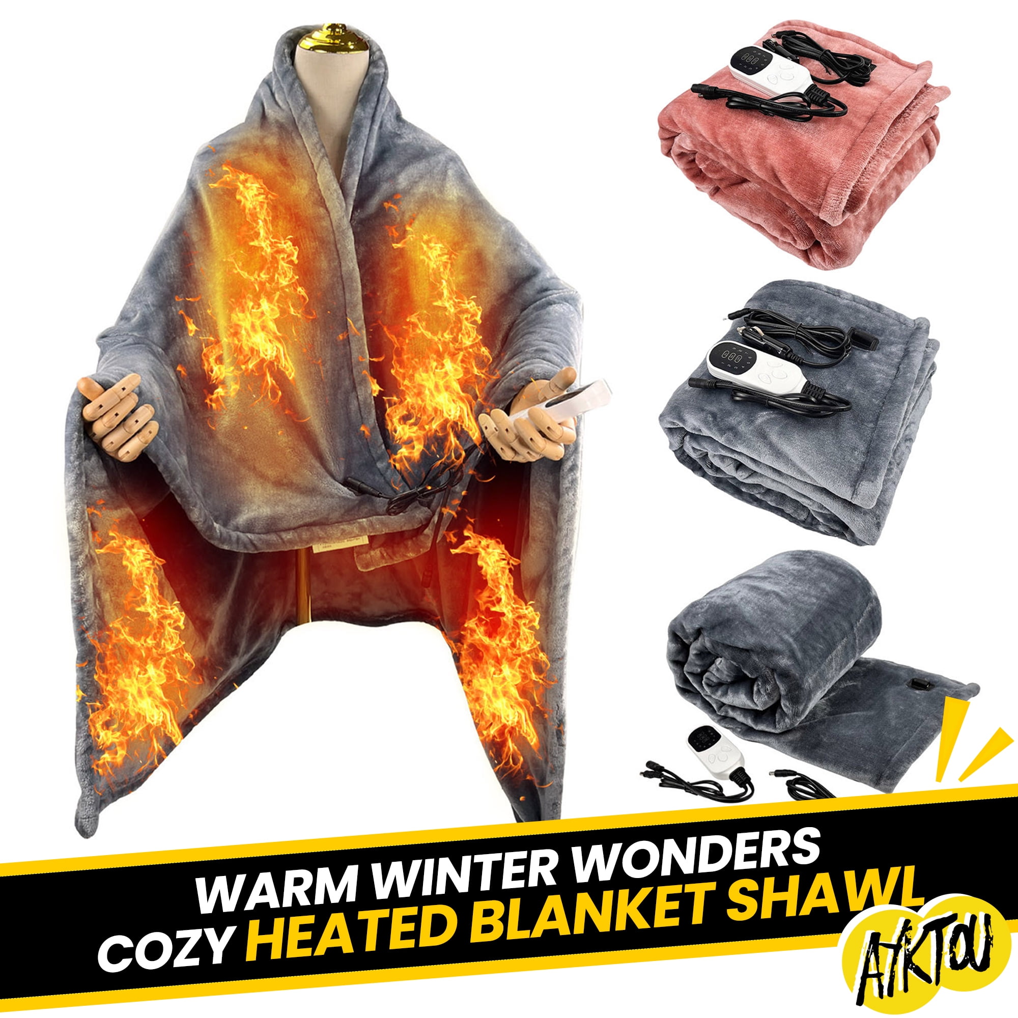 AYktou Electric Heated Blanket Throw - Soft Heating Throw Blanket with 9 Fast Heating Modes & 3h Auto Shut-Off,Over-Heat Protection,39.4"x29.6" Machine Washable Flannel Blanket Throw Gifts