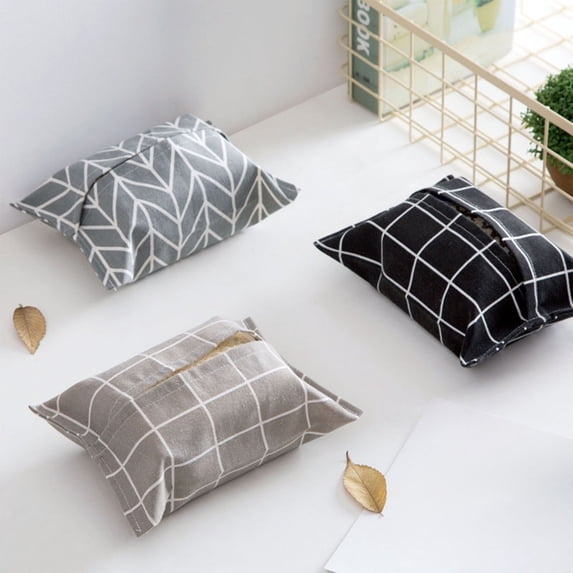 AYktou Fabric Tissue Box Cover, Simplely Paper Bag Checkered Pattern Tissue Boxes Washable Cloth Storage Bag Elegant Style Tissue Organizers for Home Bedroom Living Room Office Car Decoration