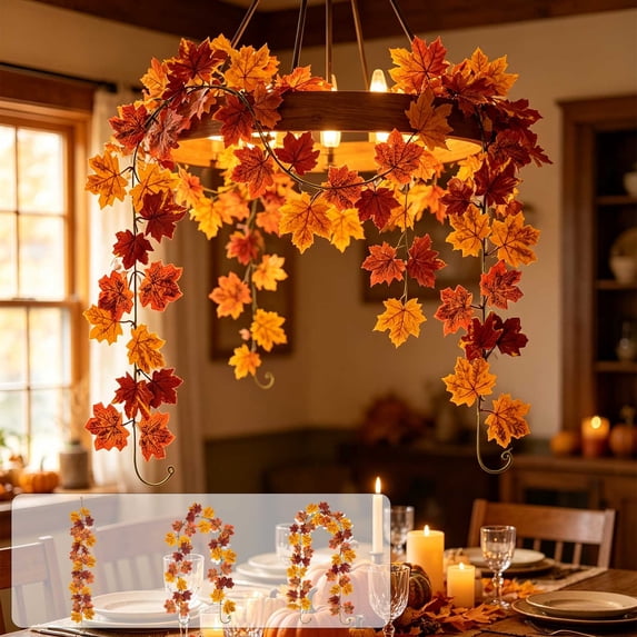 AYktou Fall Artificial Maple Leaves Garland Decorations, 3.3Ft Fall Garland for Mantle Autumn Hanging Vines, Halloween Thanksgiving Garlands Ornaments for Home Fireplace Door Indoor Outdoor Decor