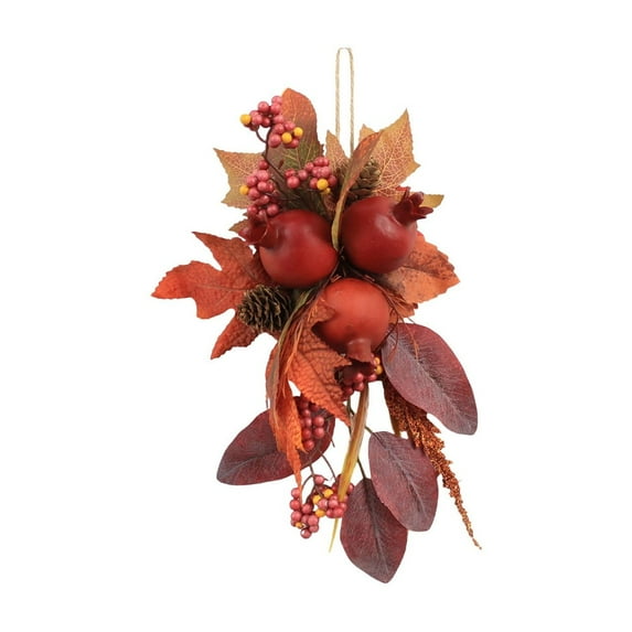 AYktou Fall Artificial Pomegranate Hanging Ornaments, Thanksgiving Berries Maple Leaf Wall Hanging Christmas Halloween Bow Wreath Ornaments for Door Fireplace Courtyard Display Indoor Outdoor Decor
