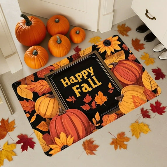 AYktou Fall Bathroom Rugs, Halloween Maple Leaves Pumpkin Kitchen Mats for Floor Warm-Colored Area Rug Thanksgiving Decor Carpets, Home Fall Holiday Party Harvests Grateful Blessed Doormat