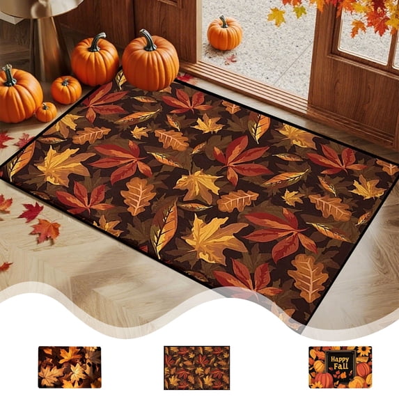 AYktou Fall Bathroom Rugs, Halloween Maple Leaves Pumpkin Kitchen Mats for Floor Warm-Colored Area Rug Thanksgiving Decor Carpets, Home Fall Holiday Party Harvests Grateful Blessed Doormat