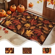 AYktou Fall Bathroom Rugs, Halloween Maple Leaves Pumpkin Kitchen Mats for Floor Warm-Colored Area Rug Thanksgiving Decor Carpets, Home Fall Holiday Party Harvests Grateful Blessed Doormat
