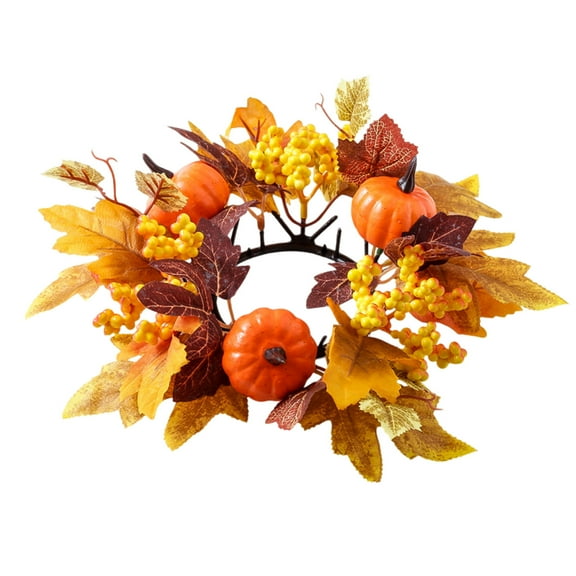 AYktou Fall Candle Wreath, Artificial Maple Leaf Pumpkin Berry Candle Holders Ring Garland Table Setting for Wedding Ornaments Candlelit Dinner Table Centerpiece Home Party Hanging Decoration