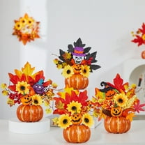 AYktou Halloween Pumpkin Decor, Fall Decorations for Home Simulation Pumpkin Tree Maple Leaves Flower Decor Thanksgiving Flower Ornaments for Office Table Centerpiece Living Room ( without Light )