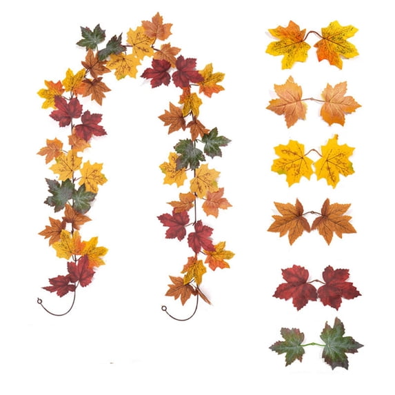 AYktou Fall Garland, 6.6 Ft Gradient Color Artificial Maple Leaves Fall Leaf Garland, Thanksgiving Garland Hanging Vines Festival Decor Rattan Garland for Home Halloween Autumn Outdoor Decor