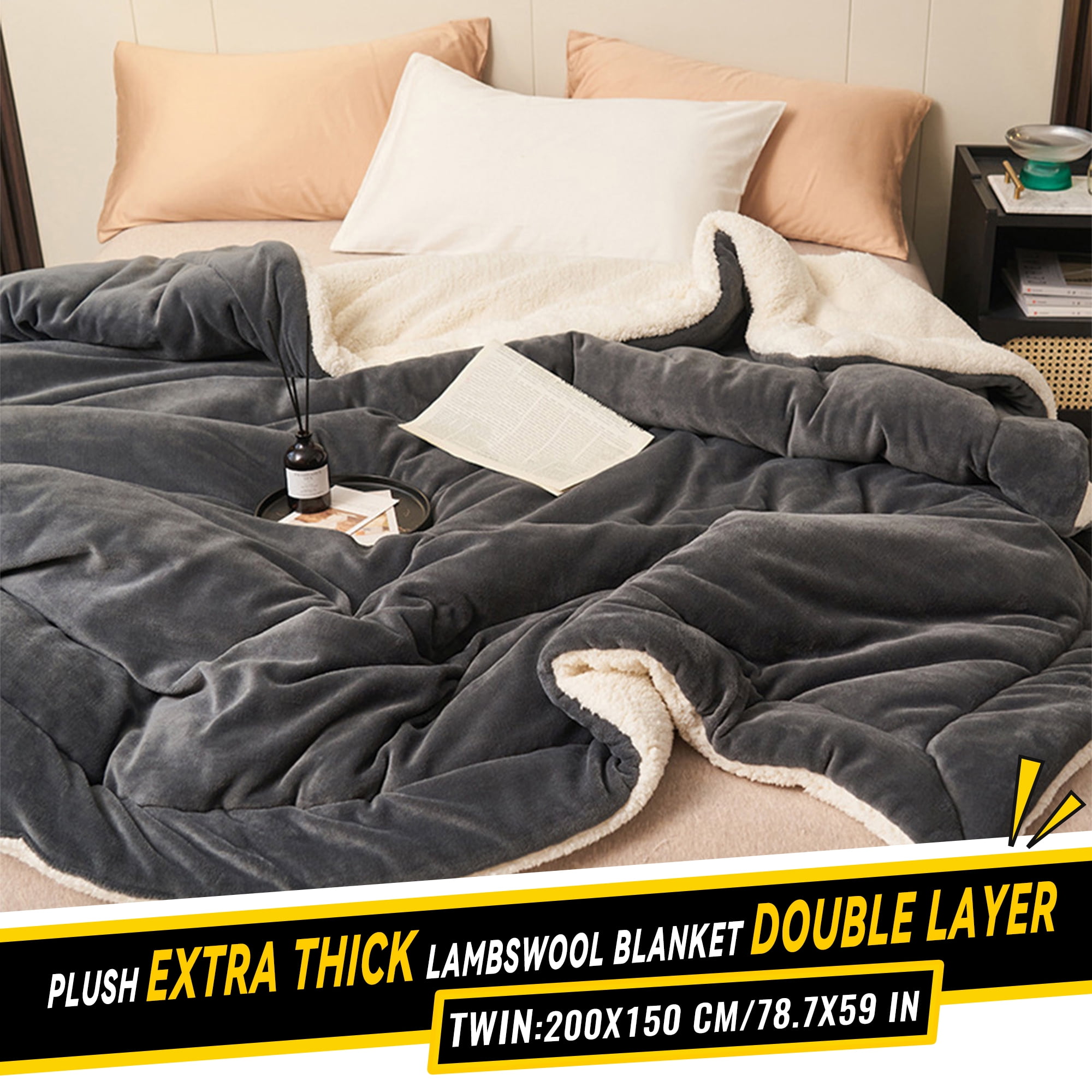 AYktou Fleece Blanket-Velvet Lambswool Double Layer Blanket,Autumning Winter Warm Multifunctional Bed Blanket,Thick Plush Fleece Reversible Blanket for Bed,Sofa,Couch,Camping and Travel,Twin/Full