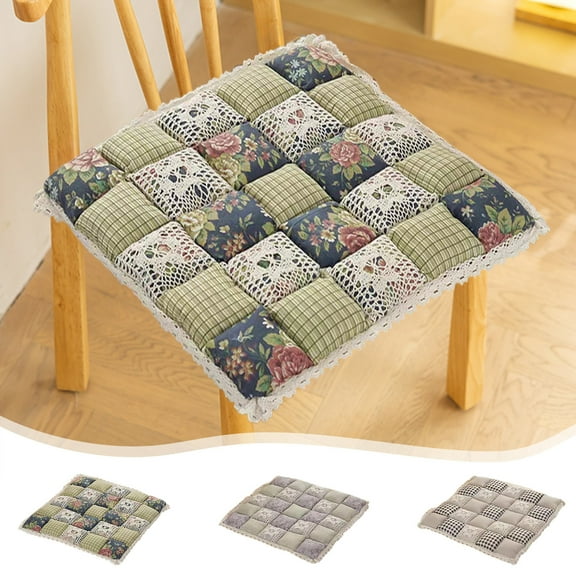 AYktou Floral Chair Cushions 16×16 Inch, Winter Insulation Stool Cushions Lace Checkered Patchwork Color Butt Cushion, Home Living Room Floor Cushion Elastic Lumbar Pillow Lazy Back Cushions