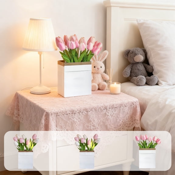 AYktou Flower Gift Bags and 8 Pcs Tulips, Valentine's Day Mini Set Artificial Flowers Wrapping Paper Gift Box Fake Flower Bouquet for Birthday Wedding Mother's Day Christmas Festival Home Decor