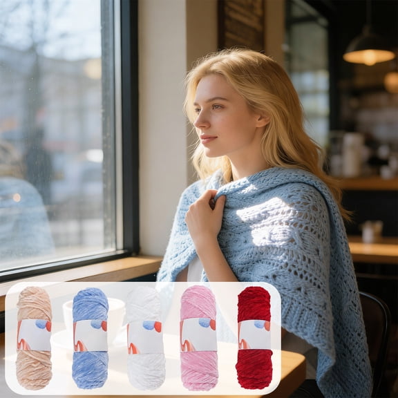 AYktou Fluffy Velvet Chenille Chunky Yarn, Handcrafts Knitting Soft Chenille Yarn Crocheting DIY Workmanship Yarn Used for Making Blanket Hat Clothes Scarve Doll Crochet Hooks Crafts, Blue 131 Yard