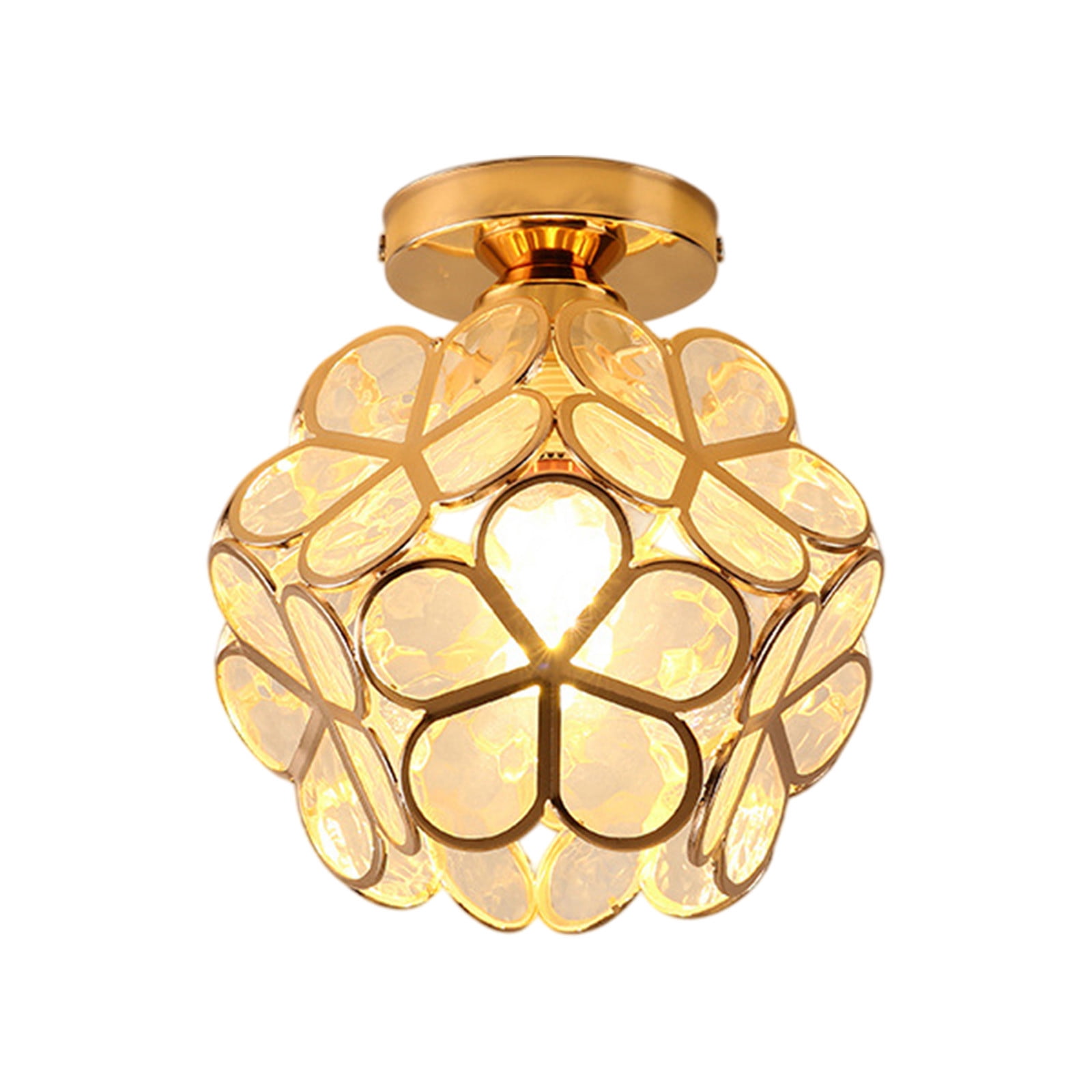 AYktou Flushs Mount Ceiling Light Chandelier, Five-Petal Flowers Spherical Hollowed-Out Mount Ceiling Light, PVC Foyer Light Fixtures Dazzling Light for Aisle Ceiling Balcony Entrance Light