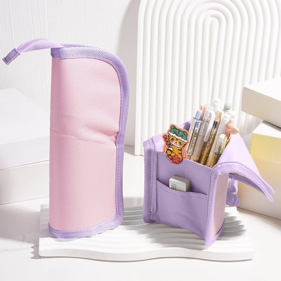 AYktou Folding Pencil Pouch, Portable Sit & Lay Pencil Cases Large Capacity Stationery Bags Characteristic Style Pencil Bags Pencil Box Multi-Purpose Makeup Bag Stationery Organizers Pen Bag