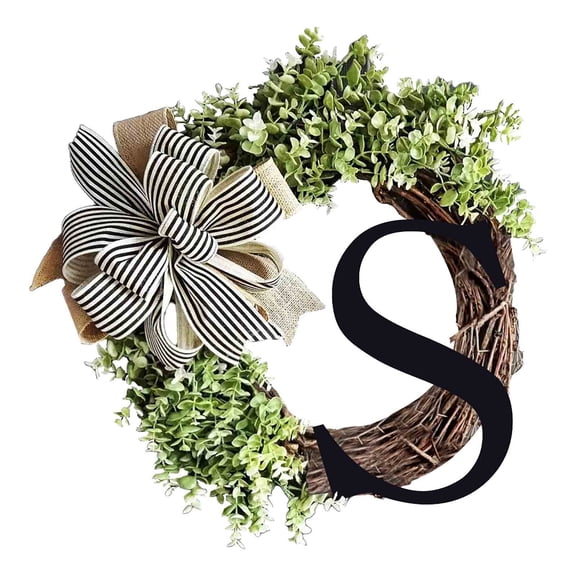AYktou Front Door Wreath-26 Letter Welcome Sign Spring Wreaths for Front Door,Eucalyptuses and Bow Wreath for Spring,Summer,Autumn,Winter,Wall,Window,Farmhouse Decoration,15*15"