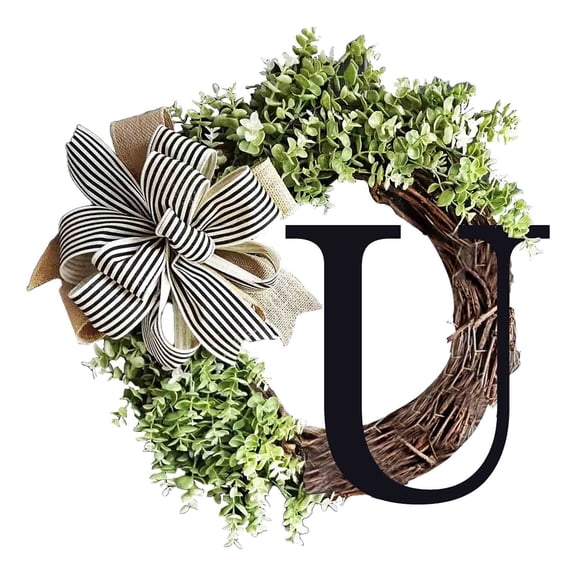 AYktou Front Door Wreath-26 Letter Welcome Sign Spring Wreaths for Front Door,Eucalyptuses and Bow Wreath for Spring,Summer,Autumn,Winter,Wall,Window,Farmhouse Decoration,15*15"