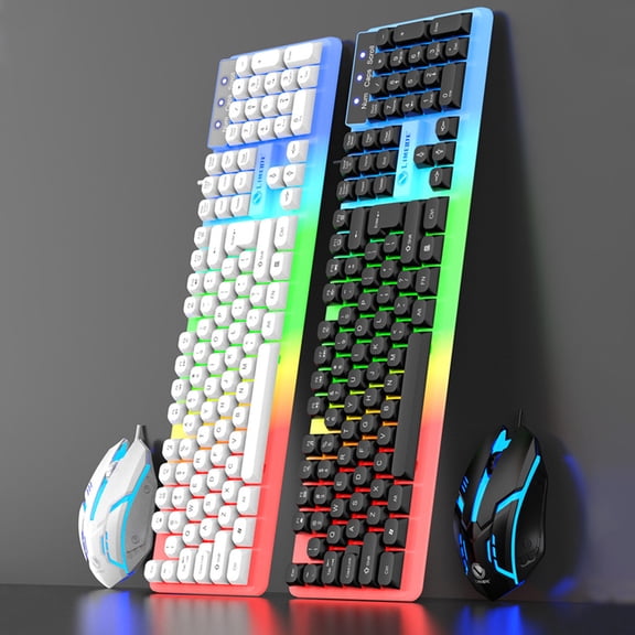 AYktou Gaming Keyboard and Mouse Combo, RGB Backlit Luminous Wired Keyboard and Wired Mouse Set, LED Backlit Full-Size Hovering Keyboard Gaming Mouse, Compatible for Windows/Laptop/PC