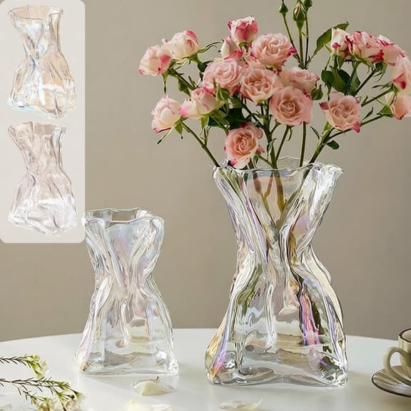 AYktou Glass Vases, Geometric Distortion Design High-End Glass Flower Vases Creative Decorative Desktop Planter Vase Colored Clear Container Ornaments for Bedroom Kitchen Table Balcony Fireplace