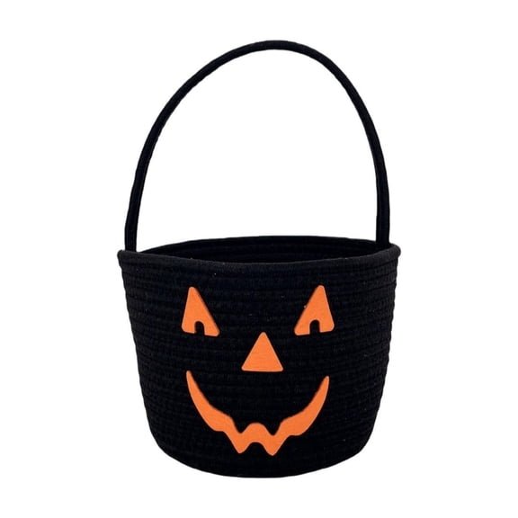AYktou Halloween Basket with Handle, Cute Pumpkin Storage Basket Woven Candy Bucket Server Bag, 9×6.3 Inch Halloween Party Favor Treat Bucket Snack Baskets Gift Bag for Home Organizer