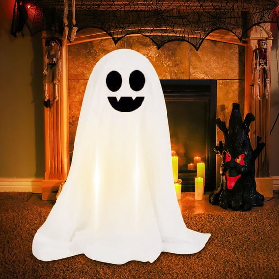 AYktou Halloween Ghost Lights, Open Tooth Expression Ghost Warm Light with Remote Control Halloweens Indoor Outdoor Decoration Party Spooky Ghost Lights for Living Room Porches Yard Garden