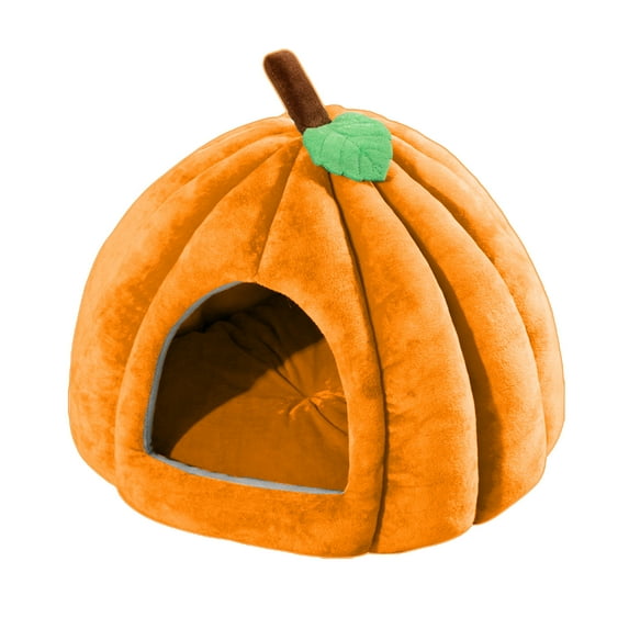 AYktou Halloween Pumpkin Pet Cave Detachable Washable and Semiclosed Cotton Cozy Pet Dome Bed Cute Pumpkin Shape Pet Cave Bed Pet Tent Kennel Pet Supplies