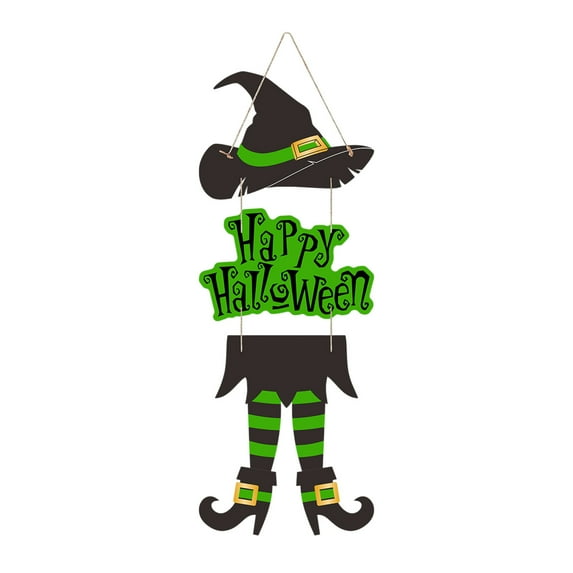 AYktou Halloween Witch Leg Decoration Hanging Pendant, Ghost Festival Hat Tag Ornament, Paper Decor Version Front Door Wall Pendant for Home Room Indoor Outdoor Holiday Party Supplies, Green