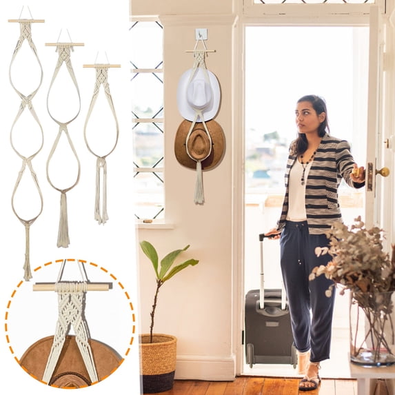 AYktou Hat Organizer,Hat Rack Hat Hangers for Wall Boho Caps Storage Display Organizer with Decorative Tassels,Hanging Display Hand Weaving Decorative Hat Holder