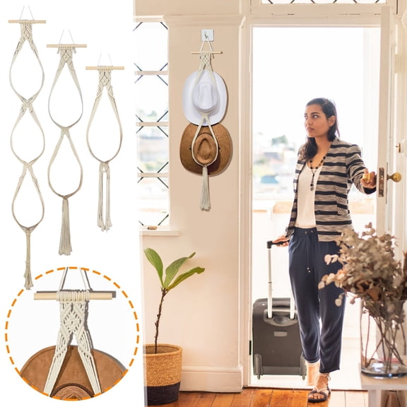 AYktou Hat Organizer,Hat Rack Hat Hangers for Wall Boho Caps Storage Display Organizer with Decorative Tassels,Hanging Display Hand Weaving Decorative Hat Holder