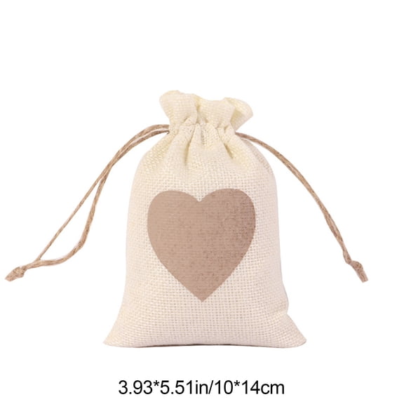 AYktou Heart Pattern Burlap Bags, Valentine's Day Canvas Linen DIY Tag Drawstring Gift Bags Wedding Christmas Candy Bag Gift Pouches Birthday Party Easter Thanksgiving Candy Packaging Bag