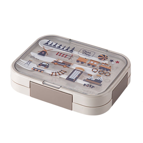 AYktou Hierarchical Lunch Box With Fork Spoon Knife, Multiple Compartments Bento Boxes Nutritionally Balanced Microwave Safe Lunchbox Dishwasher Cleaning Portable Space-Saving Lunch Boxes, Coffee