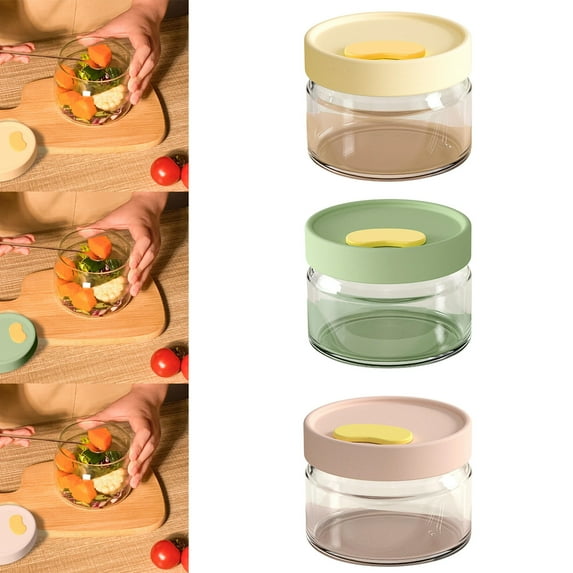 AYktou High Borosilicate Glass Food Storage Containers with Seal Lid, Household Round Fruit Bento Box Microwave Safe High & Cold Temperatures Lunch Box for Salad Soup Snacks Fruit, Beige