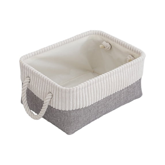 AYktou Home Storage Baskets with Handles, Fabric Craft Desktop Organizer Cabinet Drawer Storage Bins Foldable Striped Laundry Baskets Miscellaneous Storage Box for Bedroom Living Room