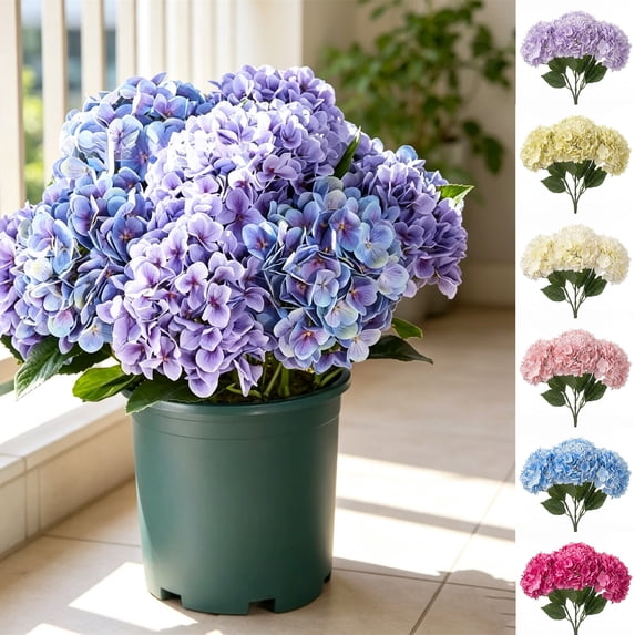 AYktou Hydrangea Artificial Flowers Outdoor Silk Bouquets, Green Artificial Hydrangea Floral Arrangement Faux Flower DIY for Vase Table Centerpieces Outside Party Wedding Garden Home Decor