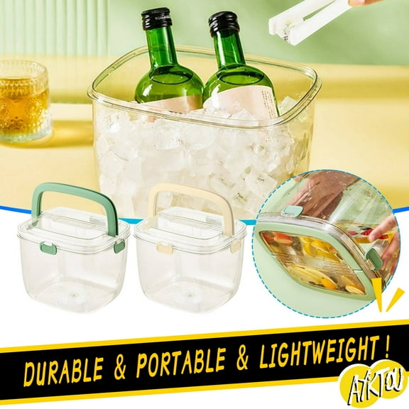 AYktou Ice Bucket-Portable Ice Buckets for Parties,Clear Plastic Ice Cubes Storage Bins,Ice Bin for Freezer with Airtight Locking Lid & Handle,for Whiskey Wine Cocktail Bar Outdoor Camping