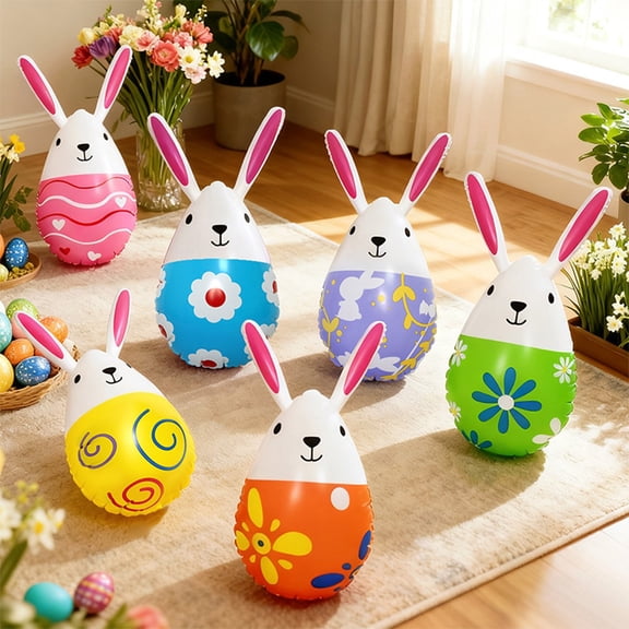 AYktou Inflatable Easter Eggs Decoration, 16 Inch Easter Inflatable Easter Bunny Ear Courtyard Decoration Outdoor Indoor Blow Up Colorful Bunny PVC Ornaments for Party Lawn Garden