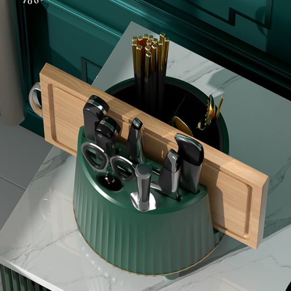 AYktou Integrated Kitchen Storage Organizer - Knives Rack Forks holder Cutting Boards Rack Rotating Storage Rack, Scissors Spoon Knife cutlery Holder Space saving Kitchen Countertop Organizer