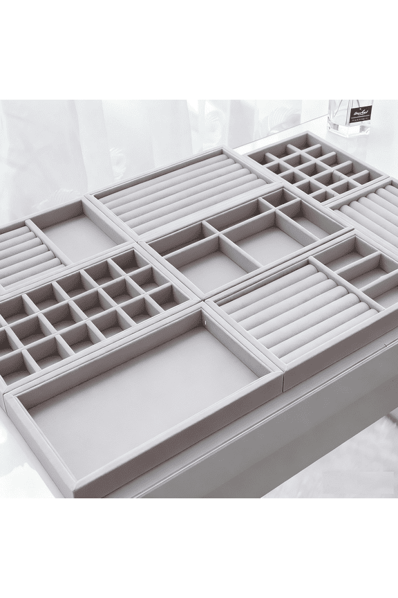 Jewelry Organizer Drawer Organizer,Earring Organizer Stackable Velvet Jewelry Tray,Jewelry Organizers and Storage for Women Jewelry Storage Display Case for Rings Necklaces