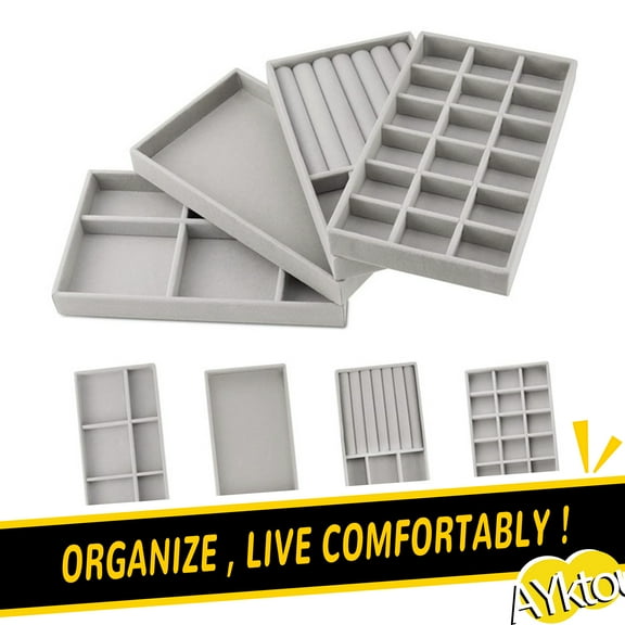 AYktou Jewelry Organizer Drawer Organizer,Earring Organizer Stackable Velvet Jewelry Tray,Jewelry Organizers and Storage for Women Jewelry Storage Display Case for Rings Necklaces