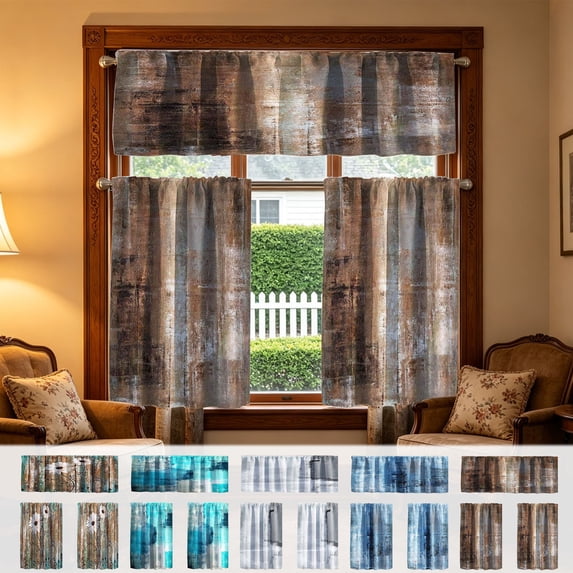 AYktou Kitchen Curtains 3-Piece Set, Cafe Theme Small Window Drapes, Farmhouse Plaid Coffee Vanlance Blackout Curtains, Window Treatments Rod Pocket Half Curtains for Bedroom Bathroom Basement