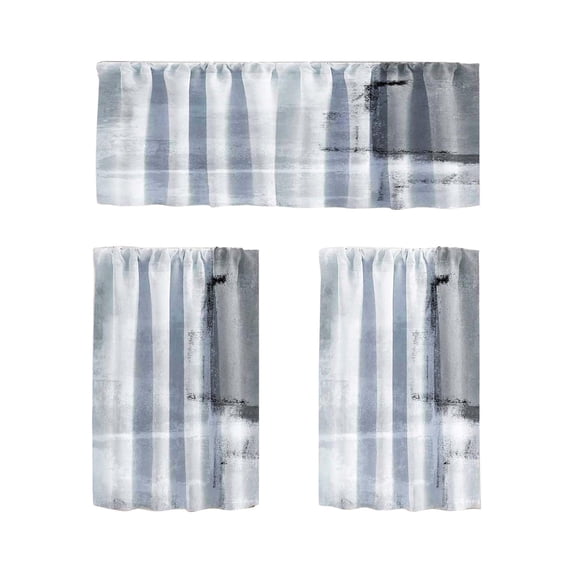 AYktou Kitchen Curtains 3-Piece Set, Cafe Theme Small Window Drapes, Farmhouse Smudging Filtering Coffee Vanlance Blackout Curtains, Window Treatments Rod Pocket Half Curtains for Bedroom Bathroom