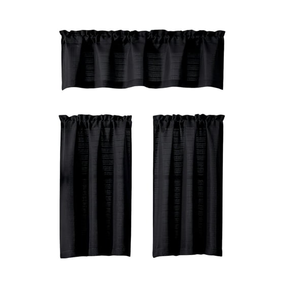 AYktou Kitchen Curtains 3-Piece Set, Cafe Theme Small Window Drapes, Farmhouse Vintage Coffee Vanlance Blackout Curtains, Heat Insulated & Filtering Rod Pocket Curtains for Bedroom Bathroom Basement