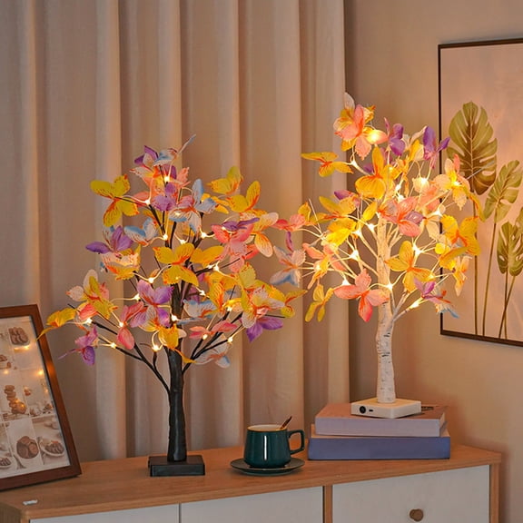 AYktou LED Butterfly Birch Tree Lights Artificial Tree Lamp, USB Powered Colorful Butterfly Tree Shaped Desk Lamp, Desktop Ornaments LED Lights Faux Branches Lamp Simulated Butterfly Lamp Home Decor