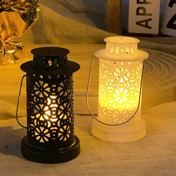 AYktou LED Candle Lights Lanterns, Hollowed-Out Carving Lantern Hanging Lamp Warm Lighting Portable Candle Holders Lights for Tables Patio Shelf Indoor & Outdoor Christmas Festival Daily Decor, White
